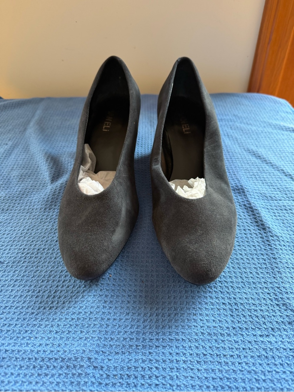 Vaneli Black Suede Rounded Toe Pumps